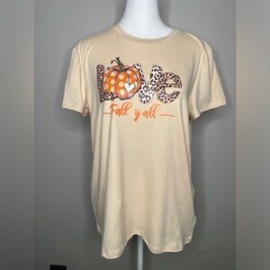 Fall Short Sleeve Shirt for Women Pumpkin “Fall Y’all” Size L